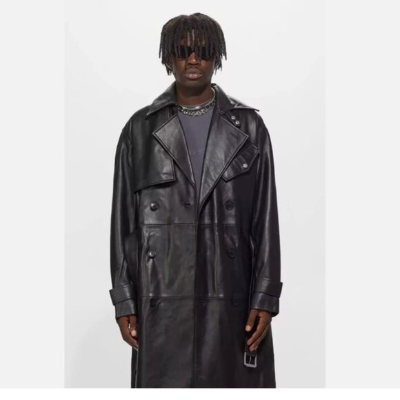 Young Poets Society Double Breasted Leather Trench Coat - Picture 2 of 15